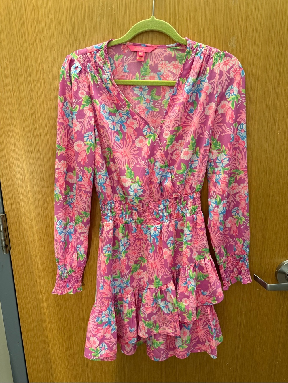 Lilly Pulitzer Pink Floral V-Neck Tiered Mini Dress